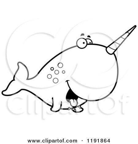 Cartoon of a Black and White Hungry Narwhal - Royalty Free Vector Clipart by Cory Thoman