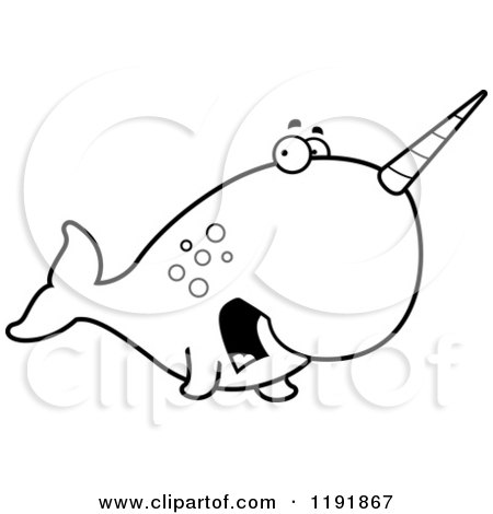 Cartoon of a Black and White Scared Narwhal - Royalty Free Vector Clipart by Cory Thoman