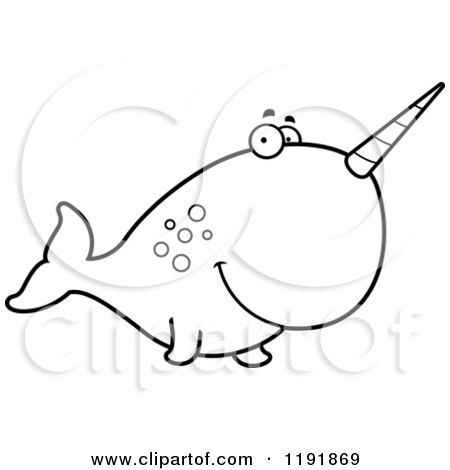 Cartoon of a Black and White Happy Narwhal - Royalty Free Vector Clipart by Cory Thoman