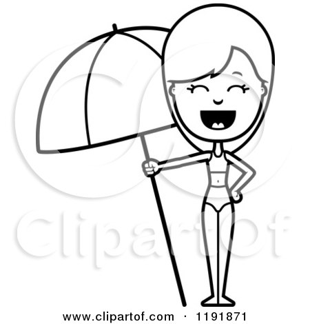 Cartoon of a Black and White Woman in a Swimsuit, Holding a Beach Umbrella - Royalty Free Vector Clipart by Cory Thoman