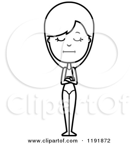 Cartoon of a Black and White Stubborn Woman in a Swimsuit - Royalty Free Vector Clipart by Cory Thoman