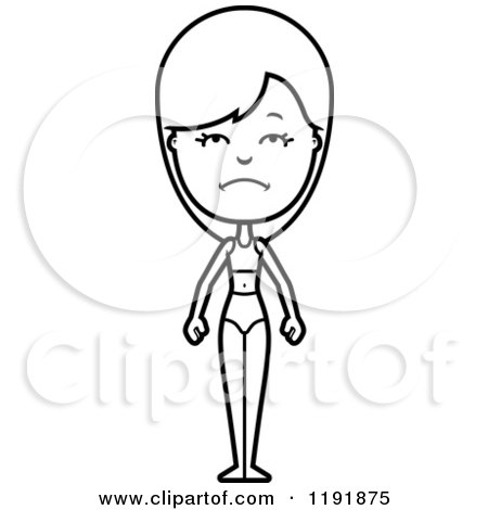 Cartoon of a Black and White Depressed Woman in a Swimsuit - Royalty Free Vector Clipart by Cory Thoman