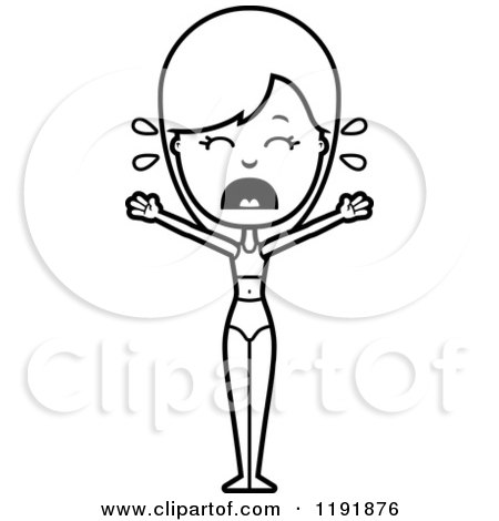 Cartoon of a Black and White Crying Woman in a Swimsuit - Royalty Free Vector Clipart by Cory Thoman