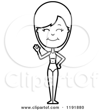 Cartoon of a Black and White Waving Woman in a Swimsuit - Royalty Free Vector Clipart by Cory Thoman