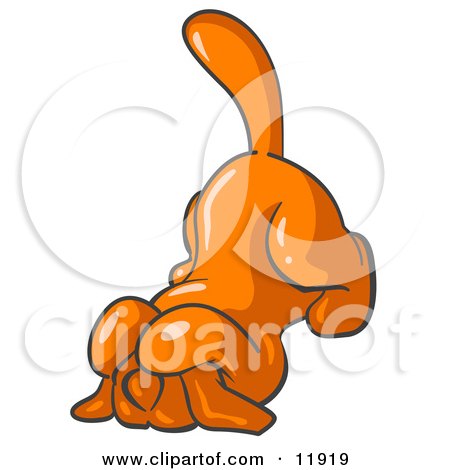 Scared Orange Tick Hound Dog Covering His Head With His Front Paws Clipart Illustration by Leo Blanchette