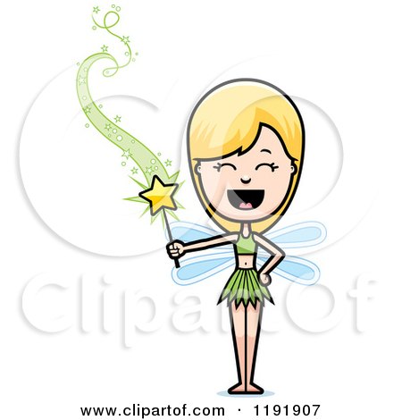 Cartoon of a Happy Fairy Holding a Magic Wand - Royalty Free Vector Clipart by Cory Thoman