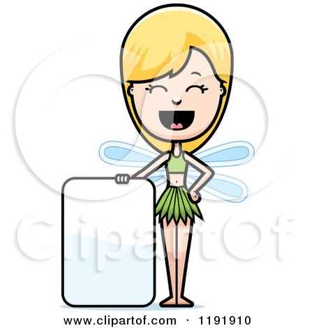 Cartoon of a Happy Fairy Standing by a Sign - Royalty Free Vector Clipart by Cory Thoman