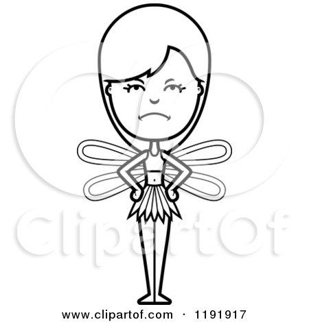 Cartoon of a Black and White Mad Fairy with Her Hands on Her Hips - Royalty Free Vector Clipart by Cory Thoman