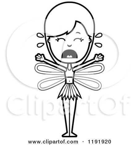Cartoon of a Black and White Crying Fairy - Royalty Free Vector Clipart by Cory Thoman