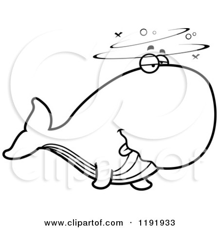Cartoon of a Black and White Drunk Whale - Royalty Free Vector Clipart by Cory Thoman