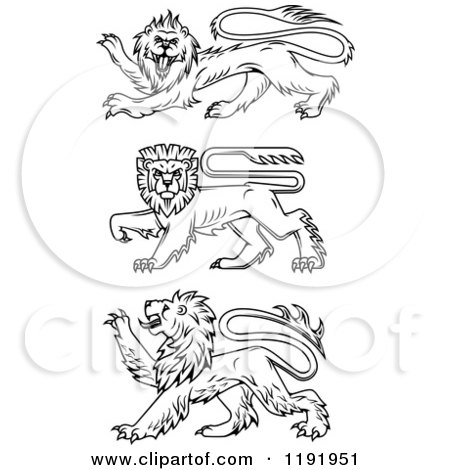 Clipart of Black Heraldic Lions in Profile - Royalty Free Vector Illustration by Vector Tradition SM