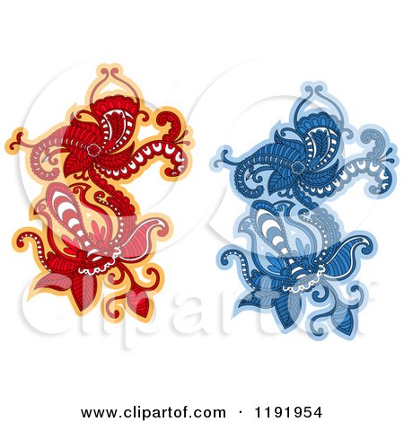 Clipart of Blue and Red Floral Design Elements - Royalty Free Vector Illustration by Vector Tradition SM