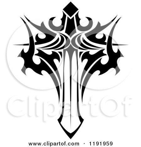 Clipart of a Black and White Tribal Winged Sword 10 - Royalty Free Vector Illustration by Vector Tradition SM