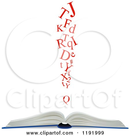 Clipart of Red Letters Floating over an Open Book - Royalty Free Vector Illustration by Vector Tradition SM