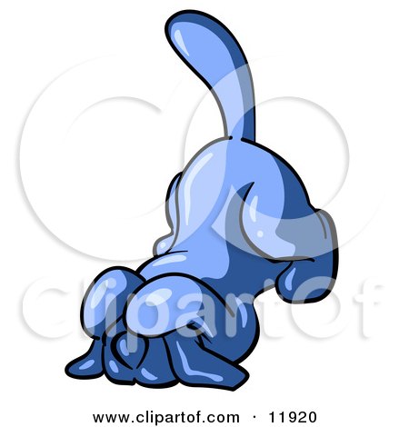 Scared Blue Tick Hound Dog Covering His Head With His Front Paws Clipart Illustration by Leo Blanchette