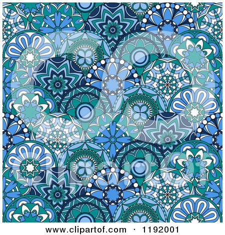 Clipart of a Seamless Pattern of Blue Circle Flowers - Royalty Free Vector Illustration by Vector Tradition SM