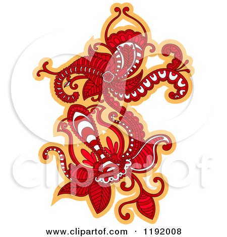 Clipart of a Red and Orange Floral Design Element - Royalty Free Vector Illustration by Vector Tradition SM