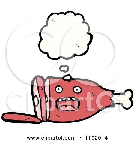 Cartoon of a Leg of Ham Thinking - Royalty Free Vector Illustration by lineartestpilot