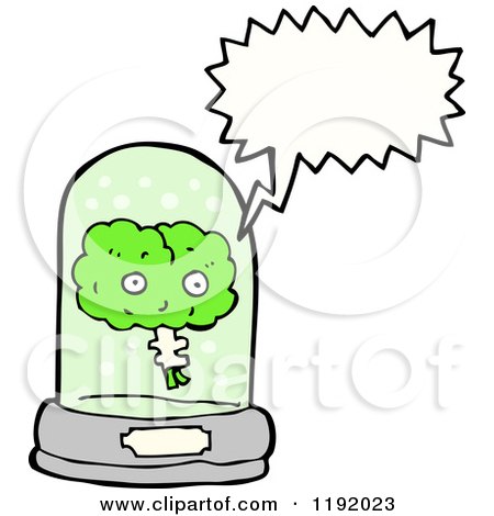 Cartoon of a Brain in a Speciman Jar Speaking - Royalty Free Vector Illustration by lineartestpilot