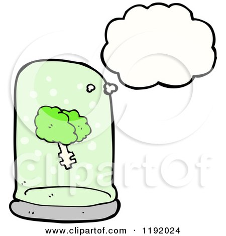 Cartoon of a Brain in a Speciman Jar Thinking - Royalty Free Vector Illustration by lineartestpilot
