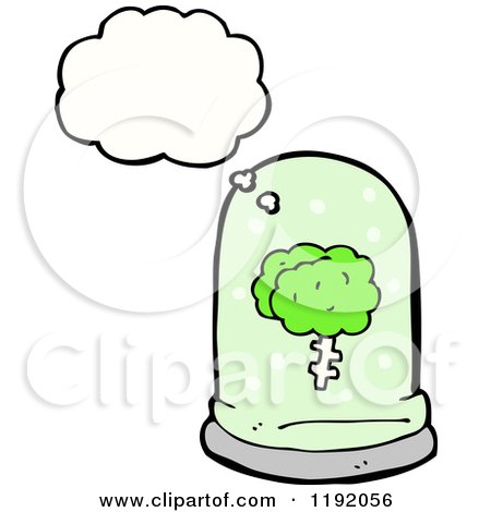 Cartoon of a Brain in a Speciman Jar Thinking - Royalty Free Vector Illustration by lineartestpilot