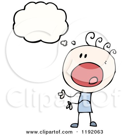 Cartoon of a Stick Child Thinking - Royalty Free Vector Illustration by lineartestpilot