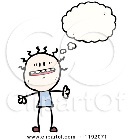 Cartoon of a Stick Child Thinking - Royalty Free Vector Illustration by lineartestpilot