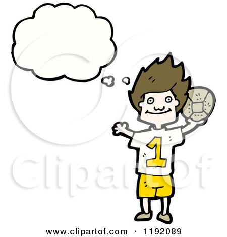 Cartoon of a Boy Playing Soccer and Thinking - Royalty Free Vector Illustration by lineartestpilot