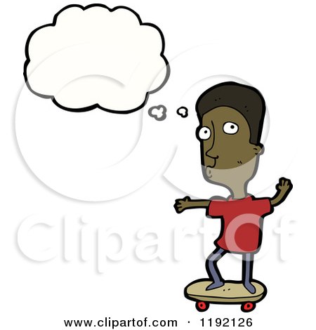 Cartoon of an African American Man on a Skateboard Thinking - Royalty Free Vector Illustration by lineartestpilot