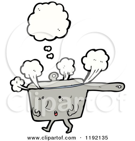 Cartoon of a Cooking Pan Thinking - Royalty Free Vector Illustration by lineartestpilot