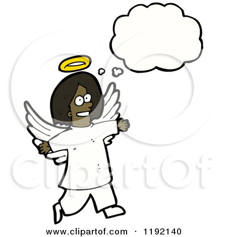 Cartoon of an African American Angel Thinking - Royalty Free Vector Illustration by lineartestpilot