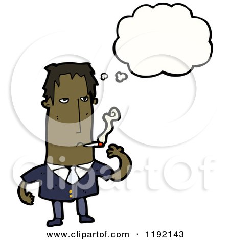 Cartoon of a Smoking African American Man Thinking - Royalty Free Vector Illustration by lineartestpilot
