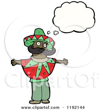 Cartoon of an Black Mexican Man Thinking - Royalty Free Vector Illustration by lineartestpilot