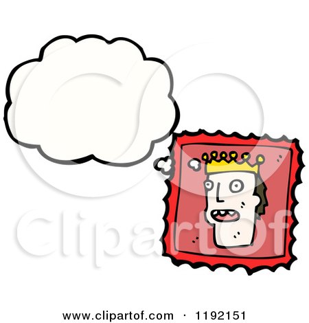 Cartoon of a Postage Stamp with a King Thinking - Royalty Free Vector Illustration by lineartestpilot