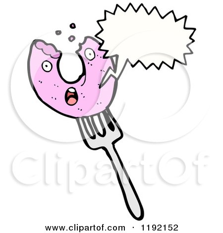 Cartoon of a Pink Donut on a Fork Speaking - Royalty Free Vector Illustration by lineartestpilot
