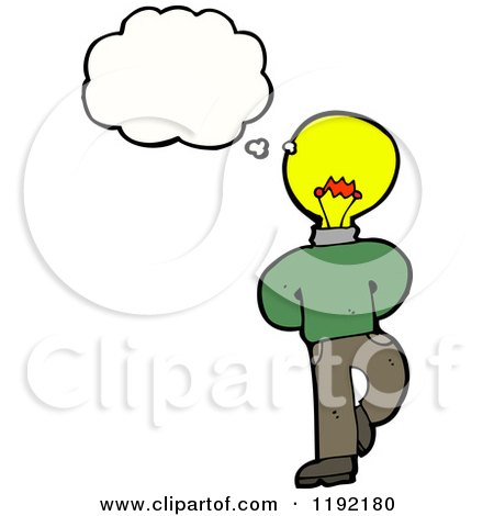 Cartoon of a Lightbulb Person Thinking - Royalty Free Vector Illustration by lineartestpilot