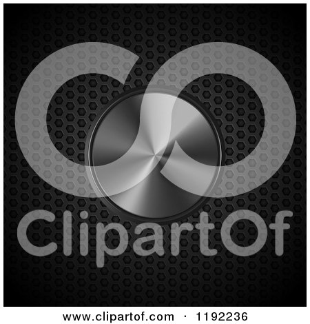 Clipart of a 3d Metallic Button over Black Mesh - Royalty Free Vector Illustration by elaineitalia