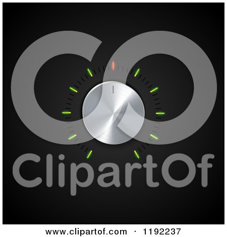 Clipart of a 3d Silver Dial and Glowing Indicator Lights on Black - Royalty Free Vector Illustration by elaineitalia