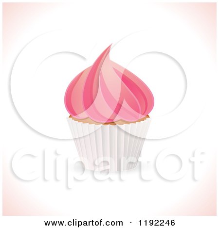 Clipart of a Cupcake with Pink Frosting and a White Wrapper, over Shading - Royalty Free Vector Illustration by elaineitalia