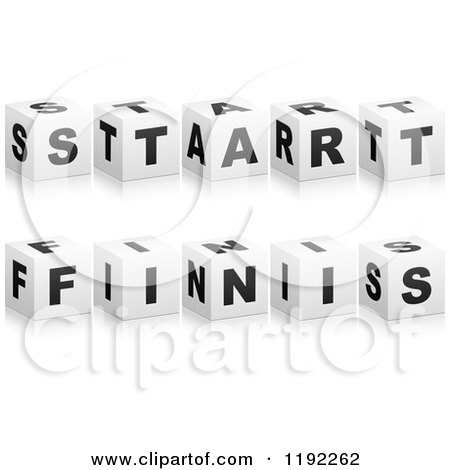 Clipart of 3d Black and White Cubes Spelling START FINIS - Royalty Free Vector Illustration by Andrei Marincas