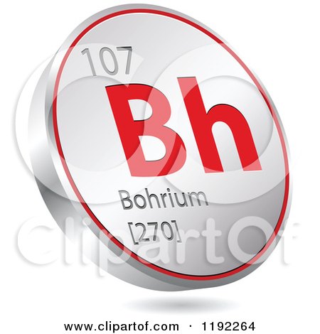 Clipart of a 3d Floating Round Red and Silver Bohrium Chemical Element Icon - Royalty Free Vector Illustration by Andrei Marincas