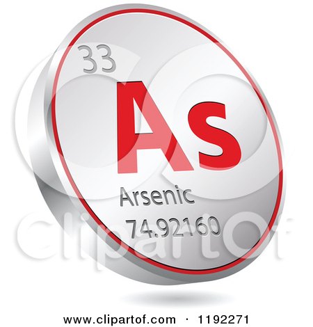 Clipart of a 3d Floating Round Red and Silver Arsenic Chemical Element Icon - Royalty Free Vector Illustration by Andrei Marincas