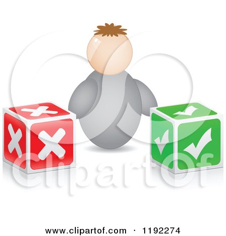 Clipart of a Man and X and Check Boxes - Royalty Free Vector Illustration by Andrei Marincas