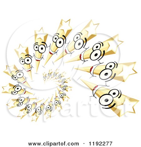 Clipart of a Spiral of Gold Shooting Star Characters - Royalty Free Vector Illustration by Andrei Marincas