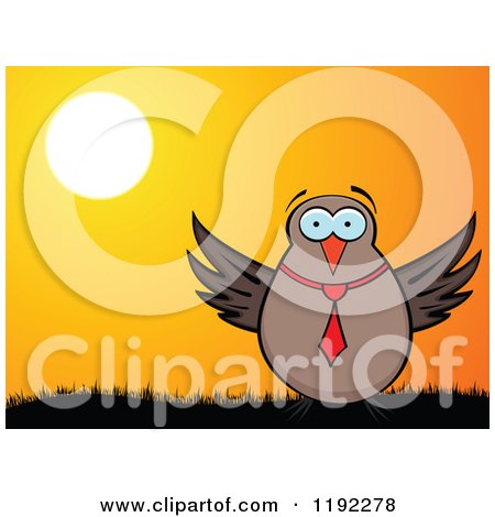Clipart of a Business Owl Against a Sunset - Royalty Free Vector Illustration by Andrei Marincas