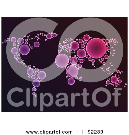 Clipart of a Gradient Purple Bubble Atlas Map on Black - Royalty Free Vector Illustration by Andrei Marincas