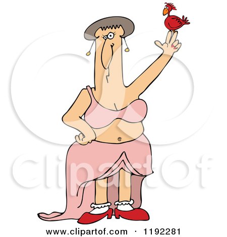 Cartoon Of A Chubby Caucasian Goddess With A Bird On Her Finger - Royalty Free Vector Clipart by djart