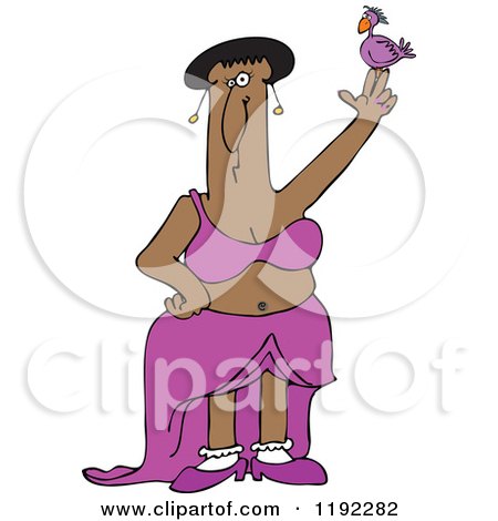 Cartoon Of A Chubby Black Goddess With A Bird On Her Finger - Royalty Free Vector Clipart by djart