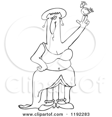 Cartoon Of A Chubby Black And White Goddess With A Bird On Her Finger - Royalty Free Vector Clipart by djart