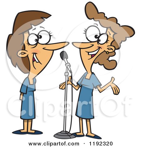 Cartoon of Happy Women Singing a Duet - Royalty Free Vector Clipart by toonaday